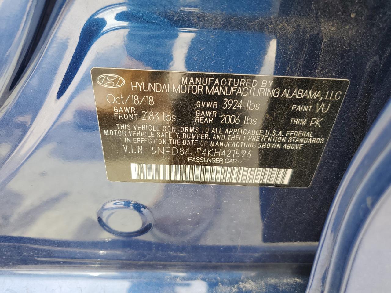 5NPD84LF4KH421596 2019 Hyundai Elantra Sel