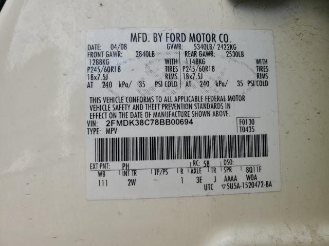 2008 Ford Edge Sel VIN: 2FMDK38C78BB00694 Lot: 52466424