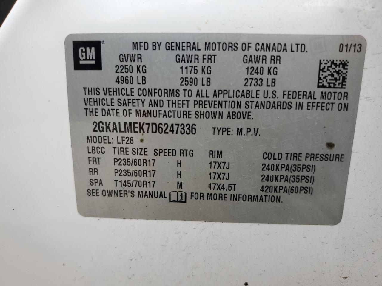 2GKALMEK7D6247336 2013 GMC Terrain Sle