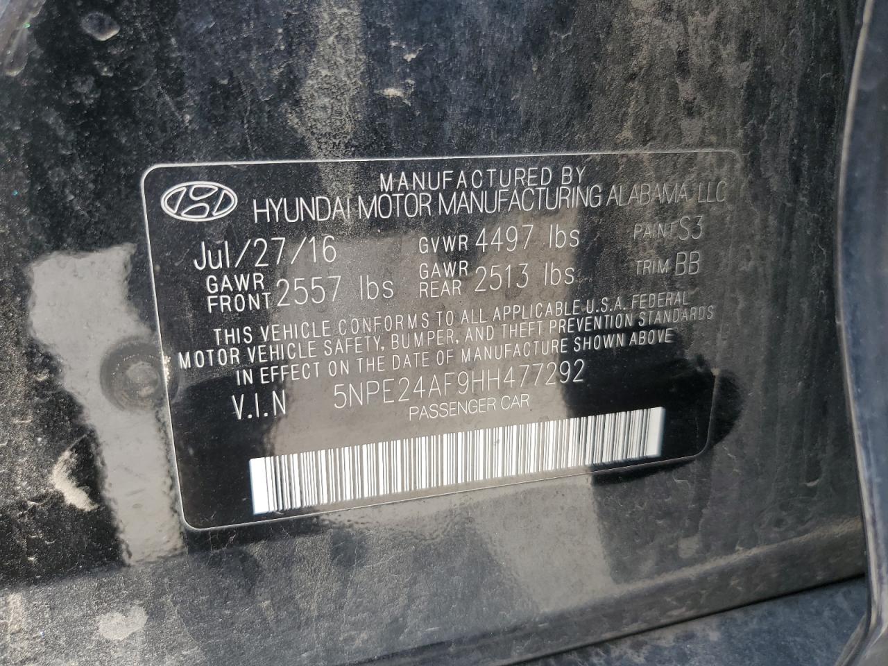 5NPE24AF9HH477292 2017 Hyundai Sonata Se