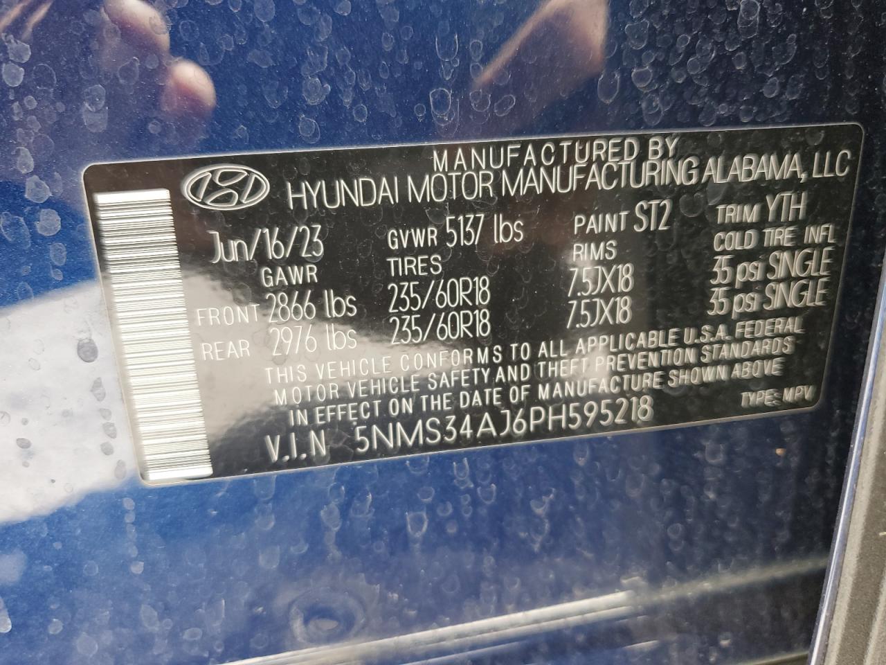 2023 Hyundai Santa Fe Sel Premium vin: 5NMS34AJ6PH595218