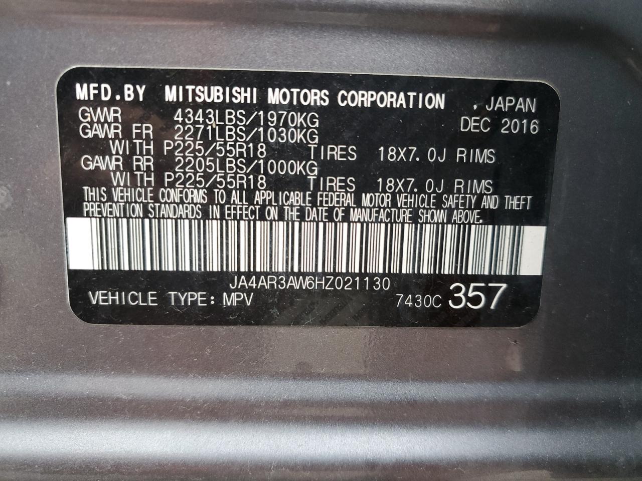 JA4AR3AW6HZ021130 2017 Mitsubishi Outlander Sport Es