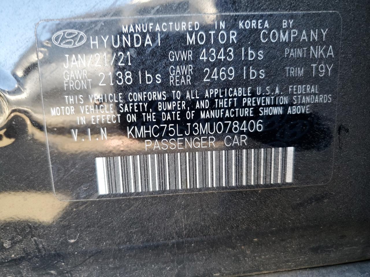 KMHC75LJ3MU078406 2021 Hyundai Ioniq Se