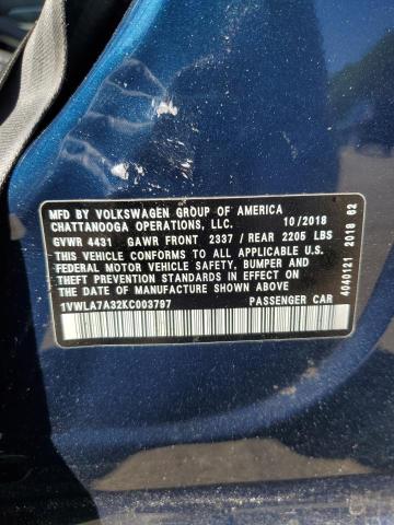 2019 VOLKSWAGEN PASSAT WOL - 1VWLA7A32KC003797