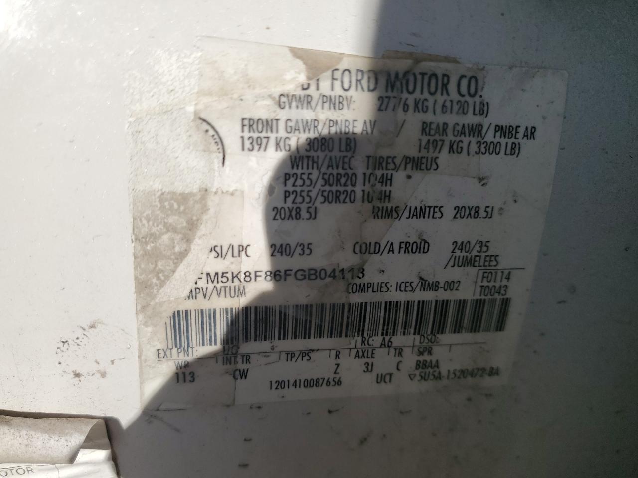 1FM5K8F86FGB04113 2015 Ford Explorer Limited