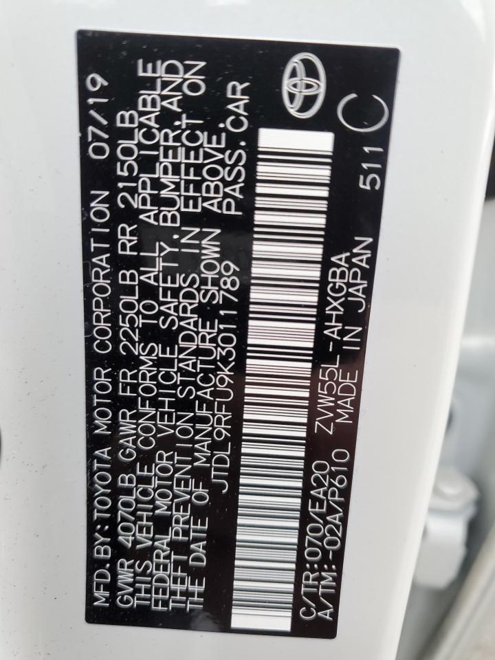 JTDL9RFU9K3011789 2019 Toyota Prius