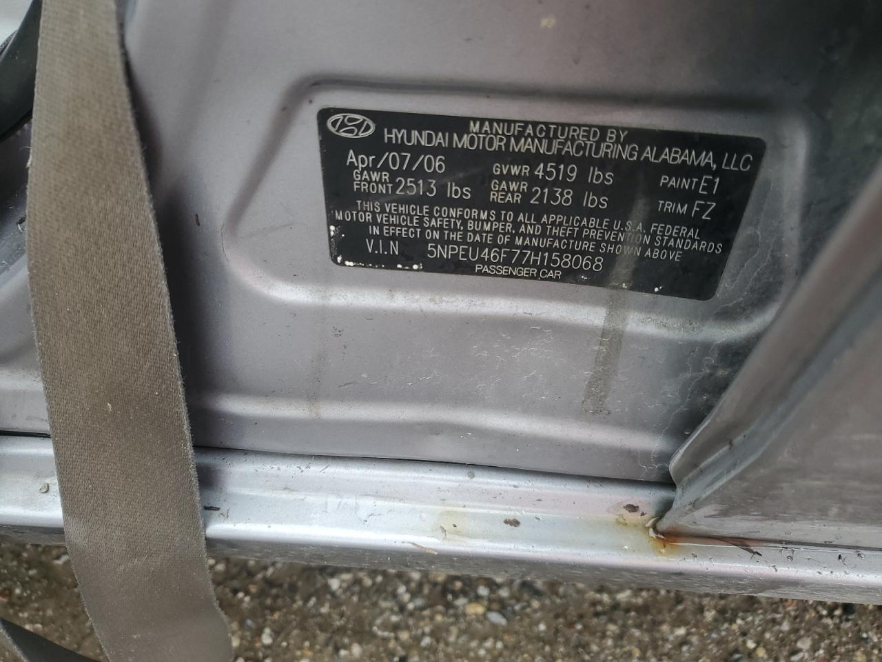 5NPEU46F77H158068 2007 Hyundai Sonata Se