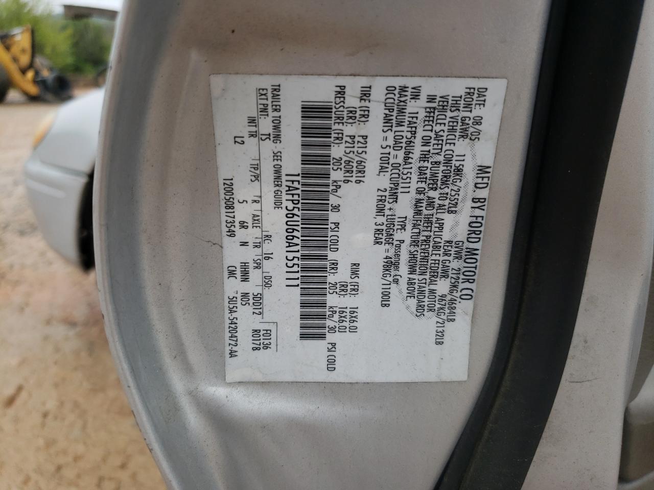 1FAFP56U66A155111 2006 Ford Taurus Sel