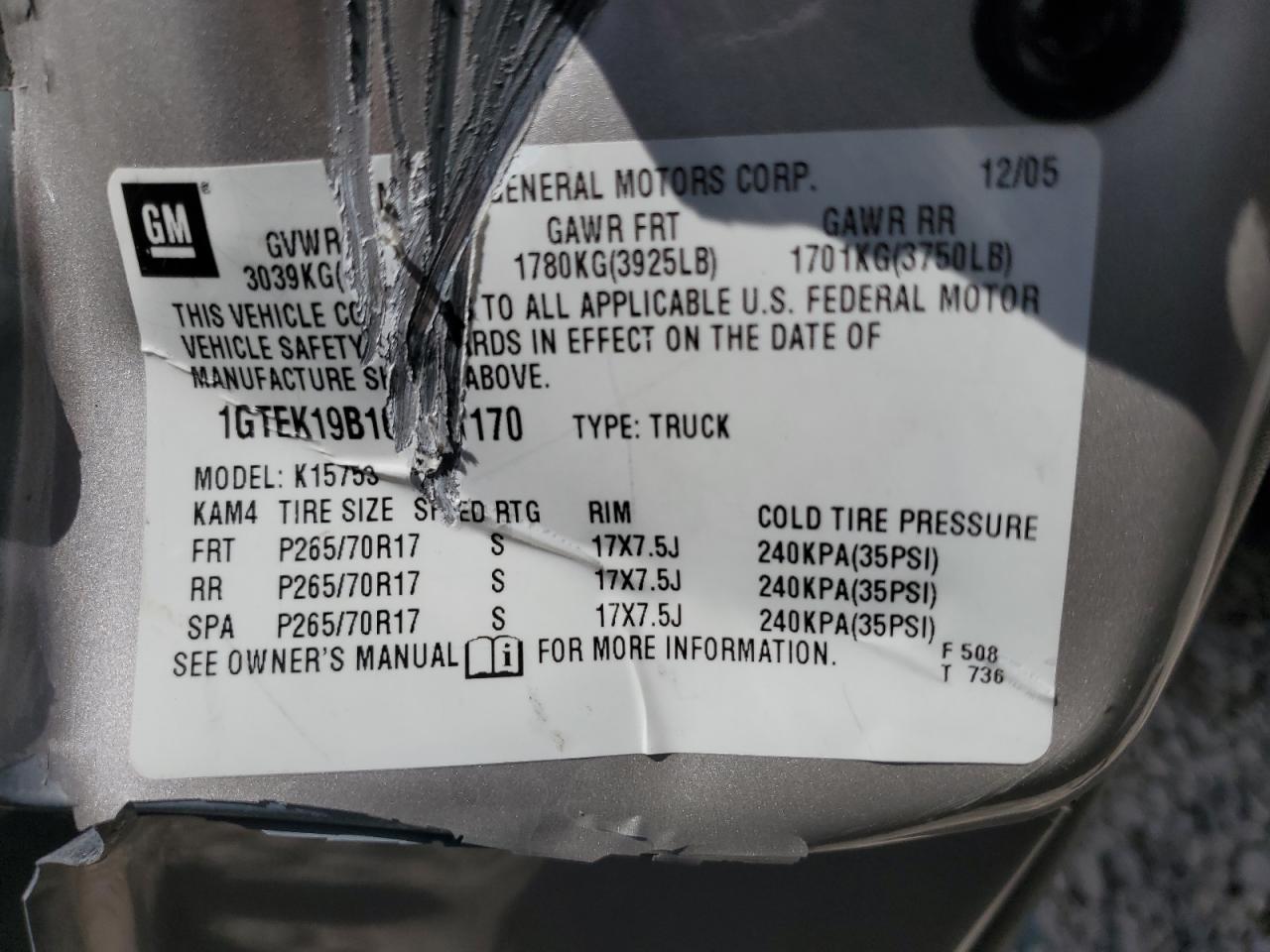 1GTEK19B16Z221170 2006 GMC New Sierra K1500