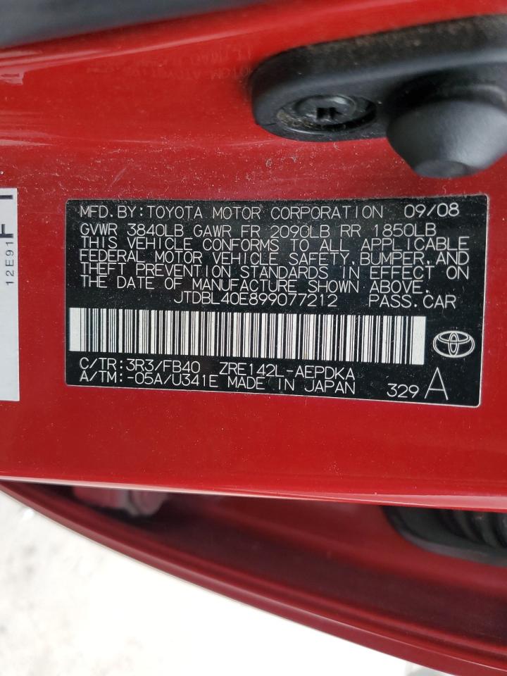 JTDBL40E899077212 2009 Toyota Corolla Base