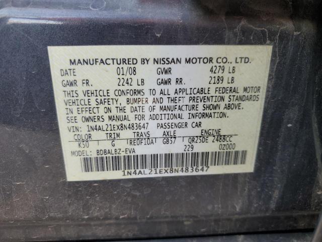 2008 Nissan Altima 2.5 VIN: 1N4AL21EX8N483647 Lot: 50568834