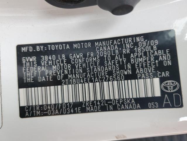 2010 Toyota Corolla Base VIN: 2T1BU4EE1AC276560 Lot: 50431444