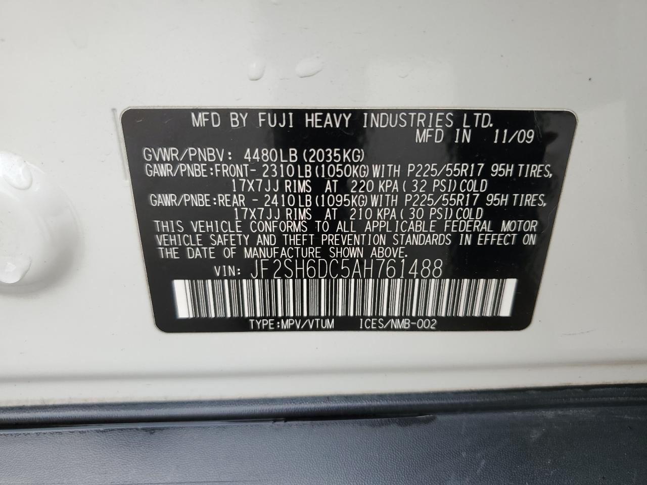 JF2SH6DC5AH761488 2010 Subaru Forester 2.5X Limited