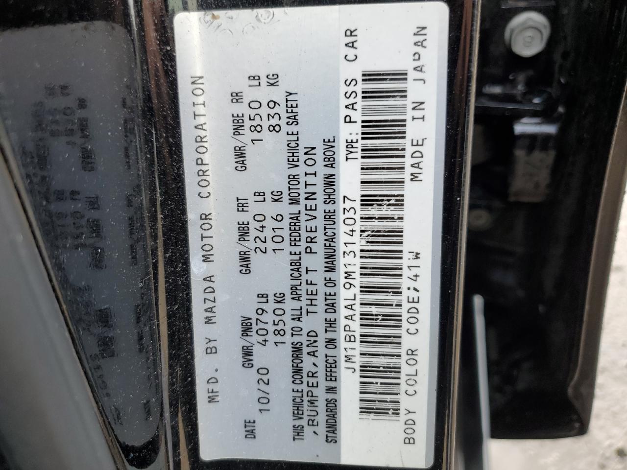 JM1BPAAL9M1314037 2021 Mazda 3