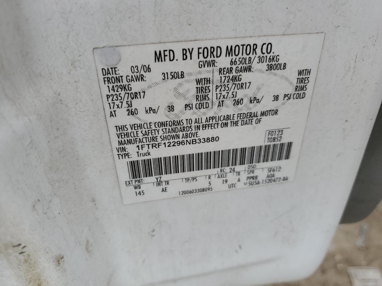 1FTRF12296NB33880 2006 Ford F150