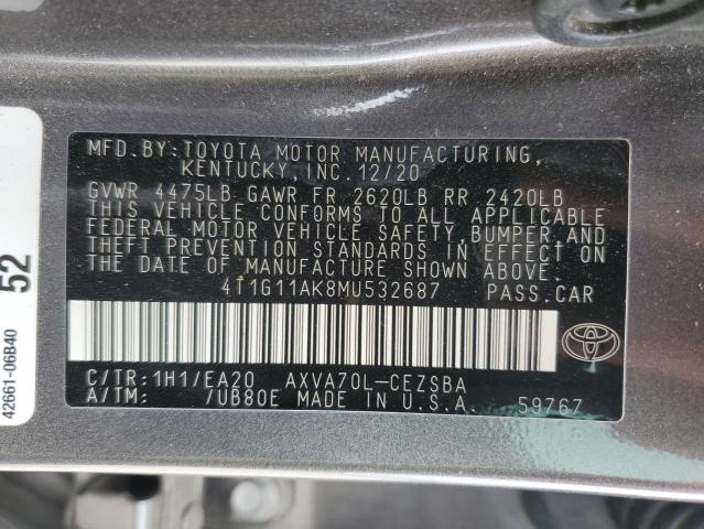 VIN 4T1G11AK8MU532687 2021 Toyota Camry, SE no.12