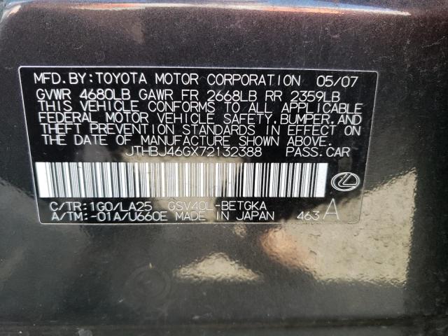 2007 Lexus Es 350 VIN: JTHBJ46GX72132388 Lot: 51205014