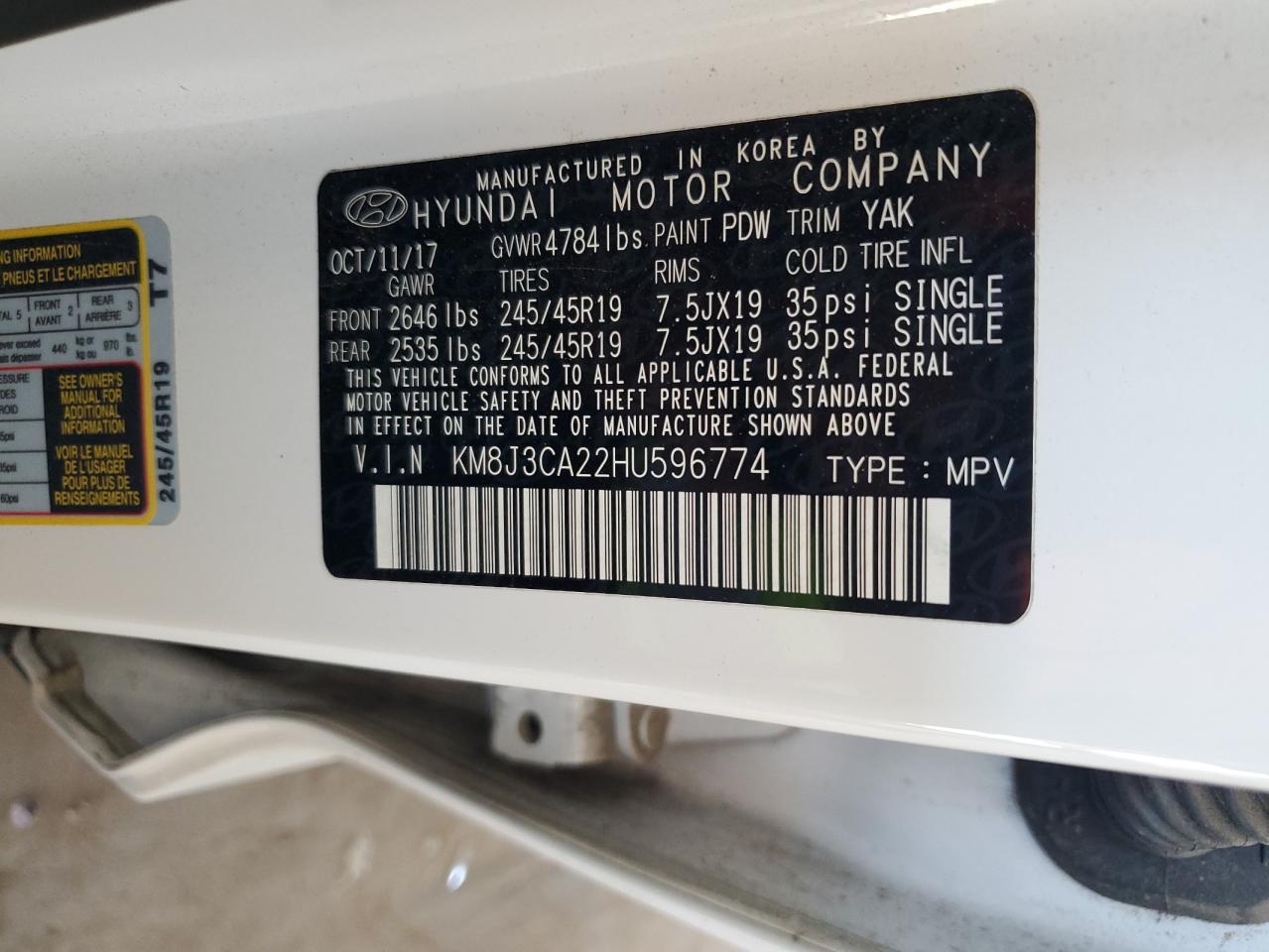 KM8J3CA22HU596774 2017 Hyundai Tucson Limited