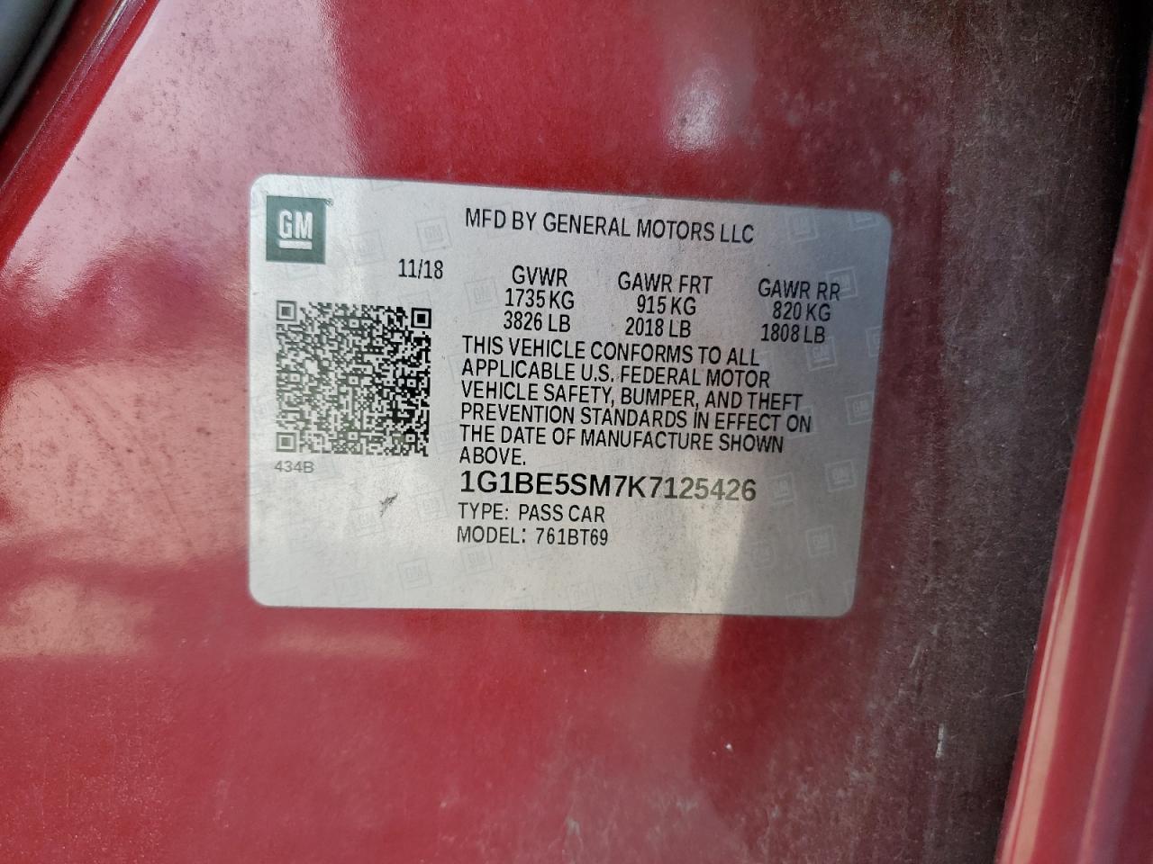 1G1BE5SM7K7125426 2019 Chevrolet Cruze Lt