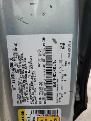 2013 Ford Fusion Se Phev VIN: 3FA6P0PU2DR365760 Lot: 52550814