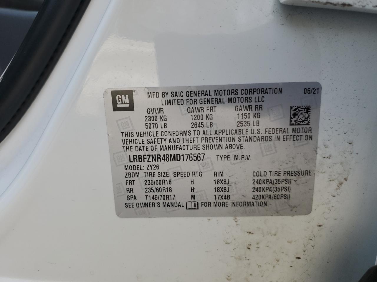 LRBFZNR48MD176567 2021 Buick Envision Essence