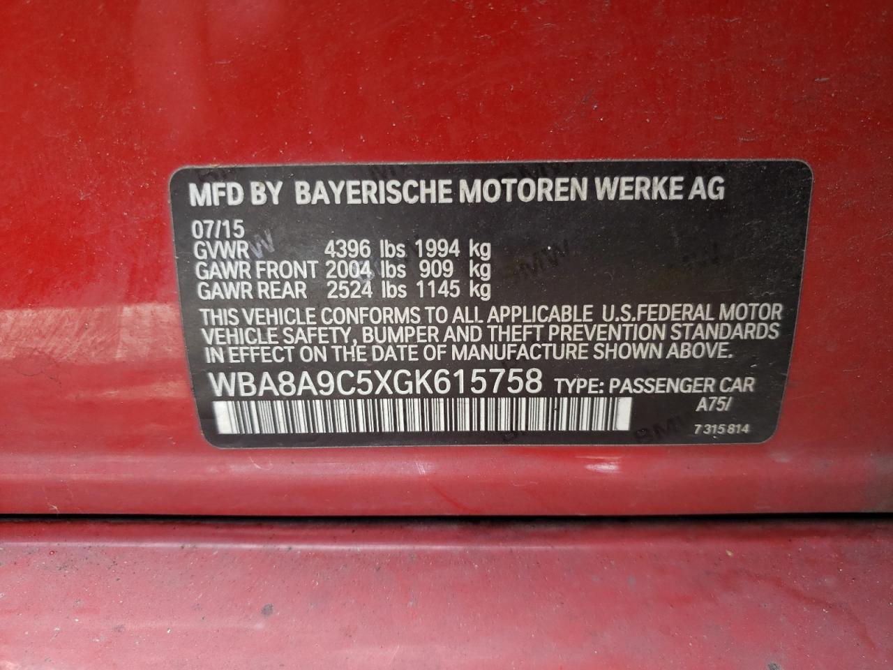 WBA8A9C5XGK615758 2016 BMW 320 I