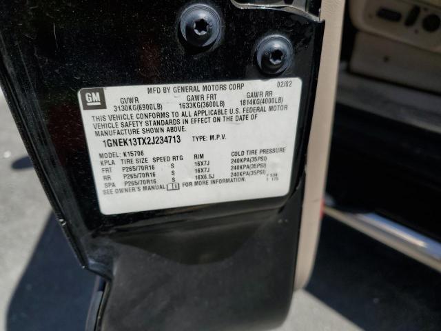 2002 Chevrolet Tahoe K1500 VIN: 1GNEK13TX2J234713 Lot: 52918194