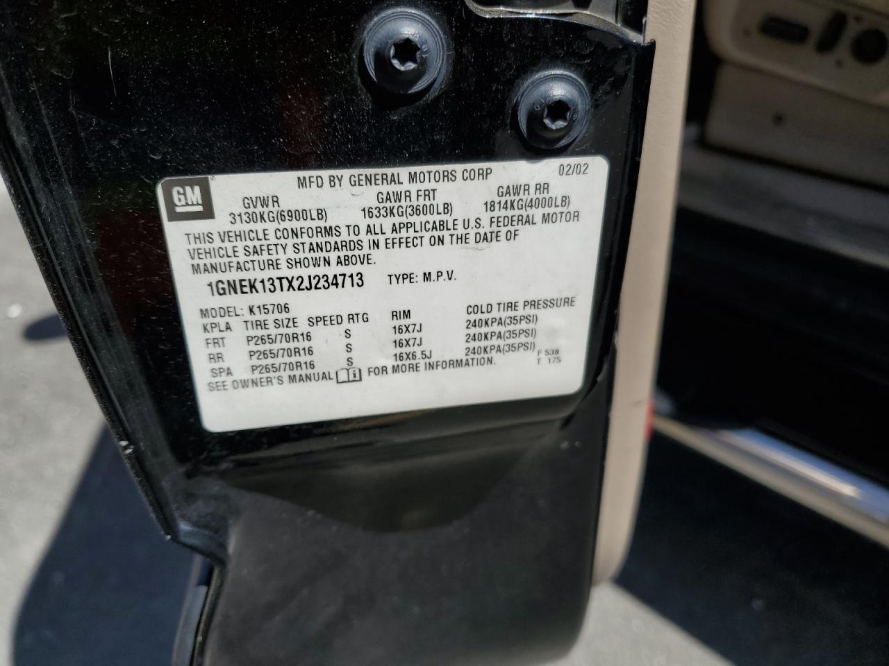 1GNEK13TX2J234713 2002 Chevrolet Tahoe K1500