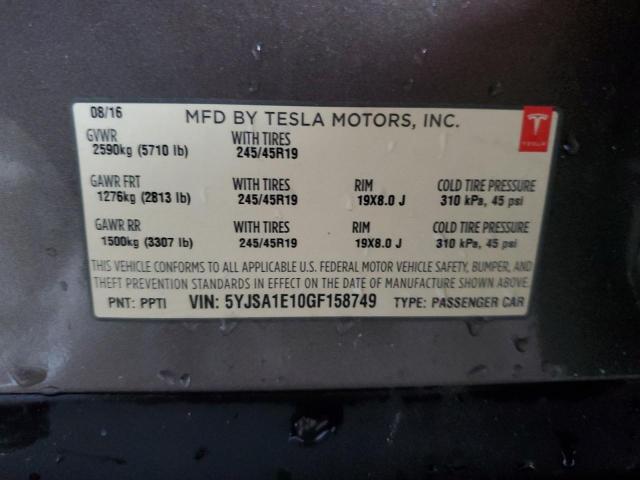 2016 Tesla Model S VIN: 5YJSA1E10GF158749 Lot: 49532814