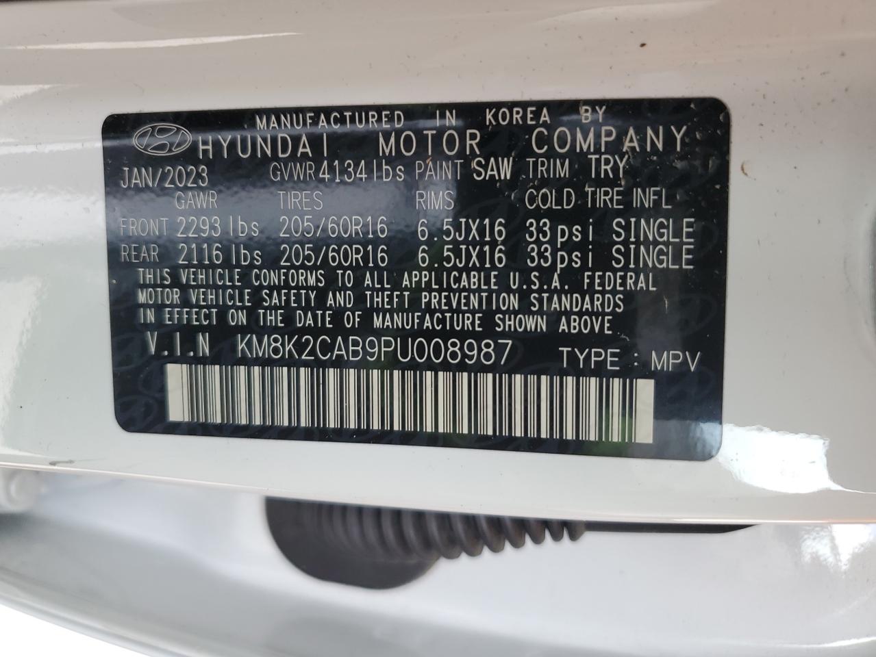 KM8K2CAB9PU008987 2023 Hyundai Kona Se