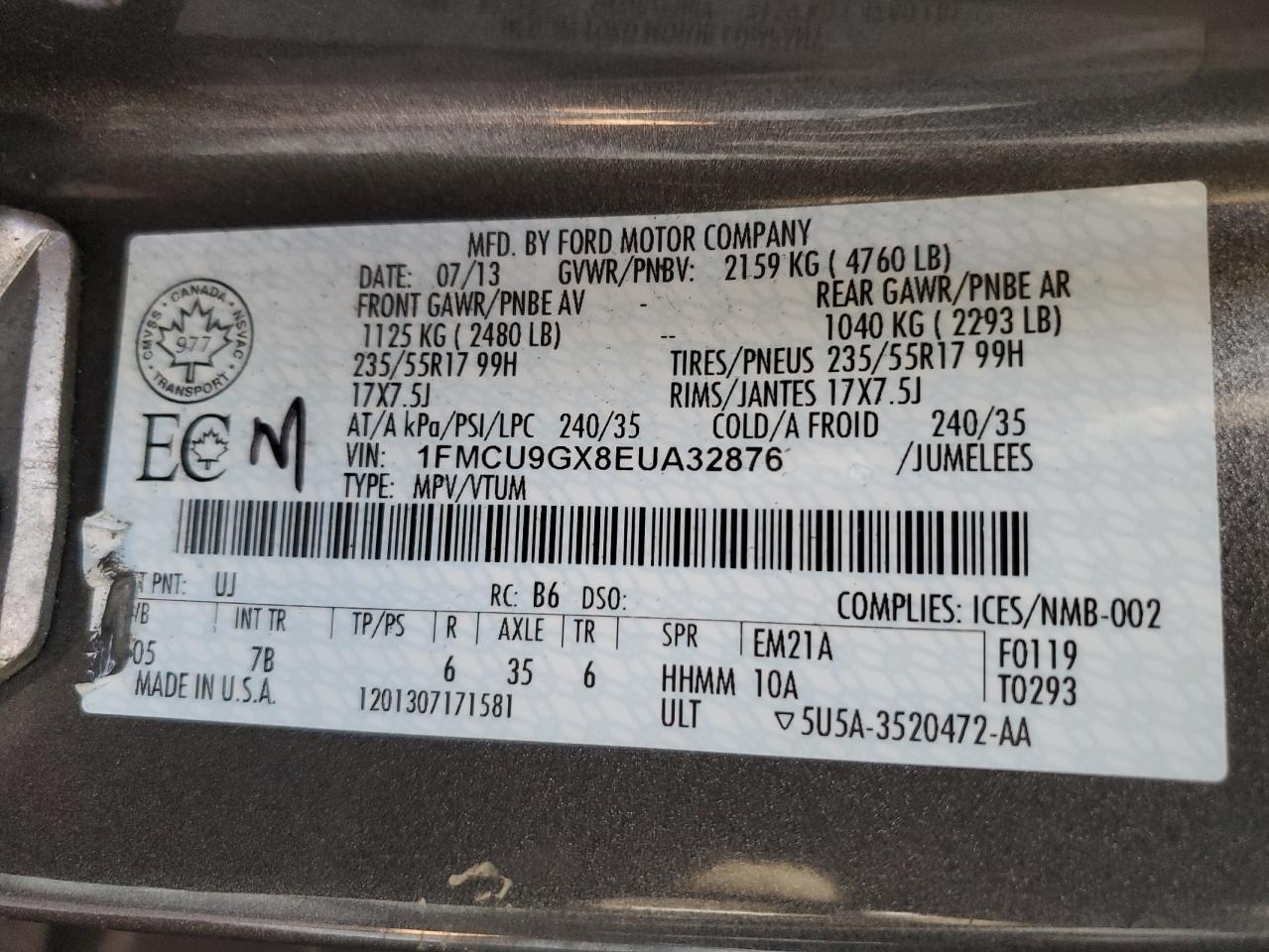 1FMCU9GX8EUA32876 2014 Ford Escape Se