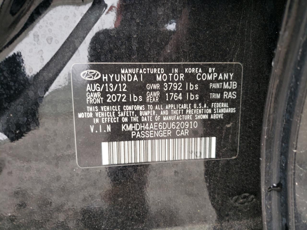 KMHDH4AE6DU620910 2013 Hyundai Elantra Gls