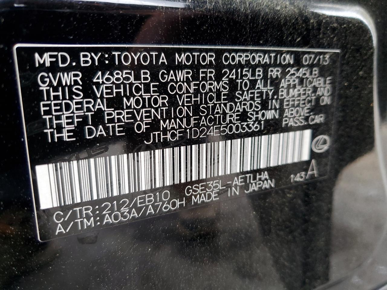 JTHCF1D24E5003361 2014 Lexus Is 250