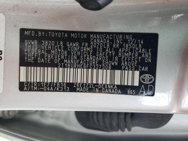 2015 Toyota Corolla L VIN: 2T1BURHE6FC327308 Lot: 49877064