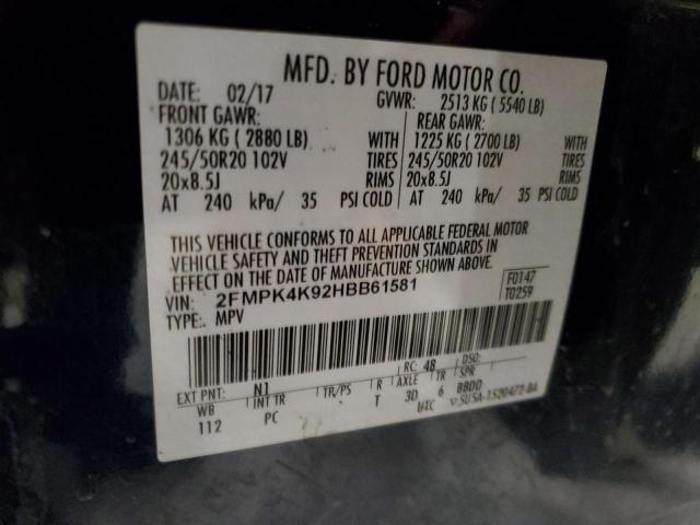 2017 Ford Edge Titanium VIN: 2FMPK4K92HBB61581 Lot: 51641284