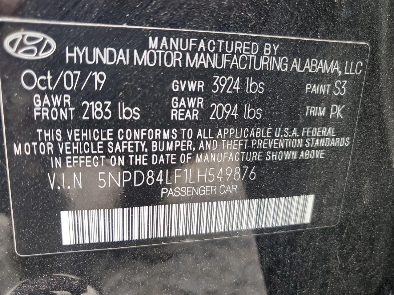 5NPD84LF1LH549876 2020 Hyundai Elantra Sel