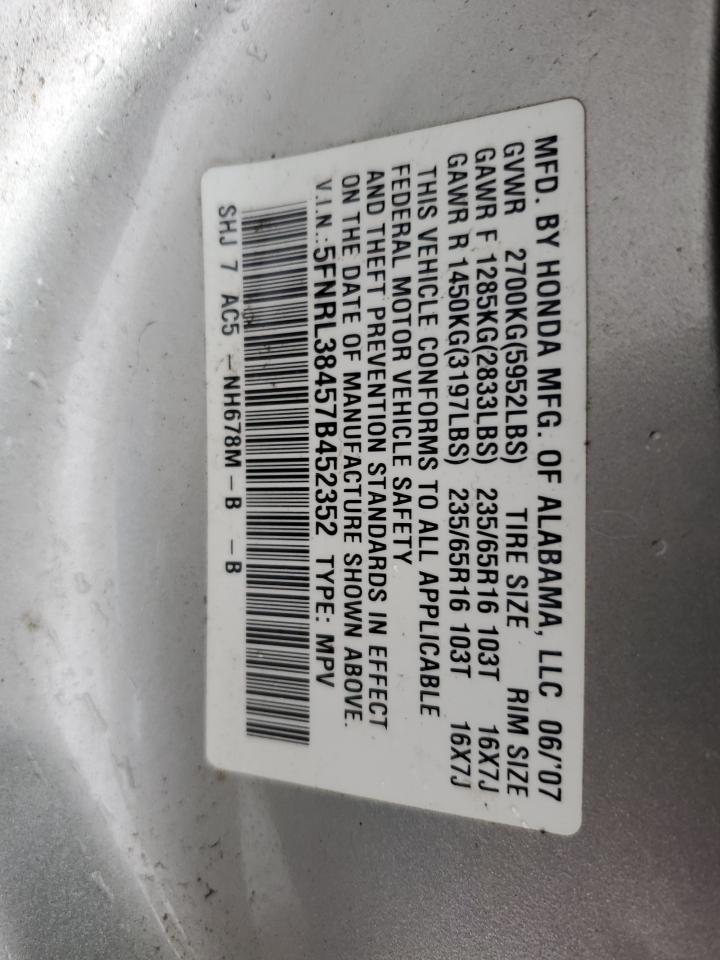 5FNRL38457B452352 2007 Honda Odyssey Ex