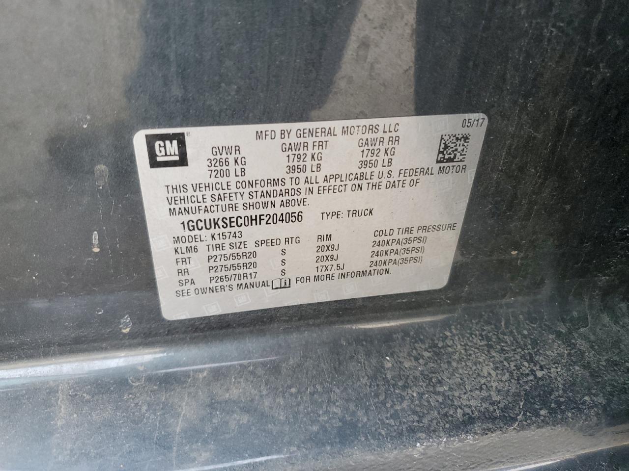 1GCUKSEC0HF204056 2017 Chevrolet Silverado K1500 Ltz