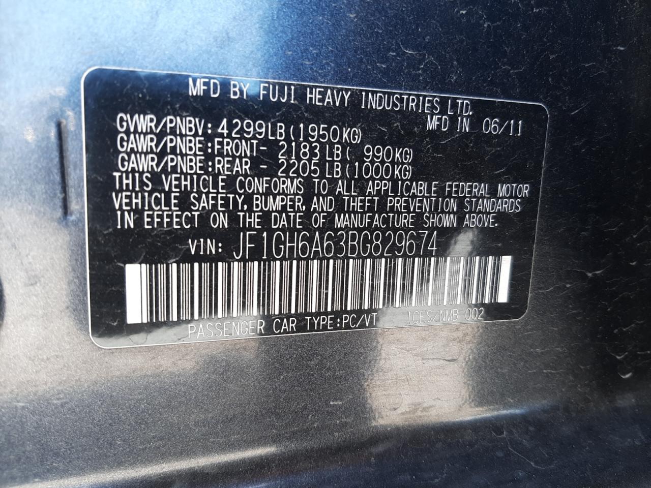 JF1GH6A63BG829674 2011 Subaru Impreza 2.5I