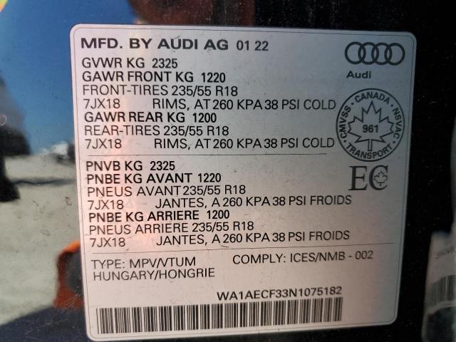 2022 Audi Q3 Komfort 45 VIN: WA1AECF33N1075182 Lot: 48888574