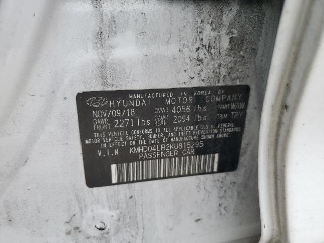 2019 Hyundai Elantra Sport VIN: KMHD04LB2KU815295 Lot: 51263694