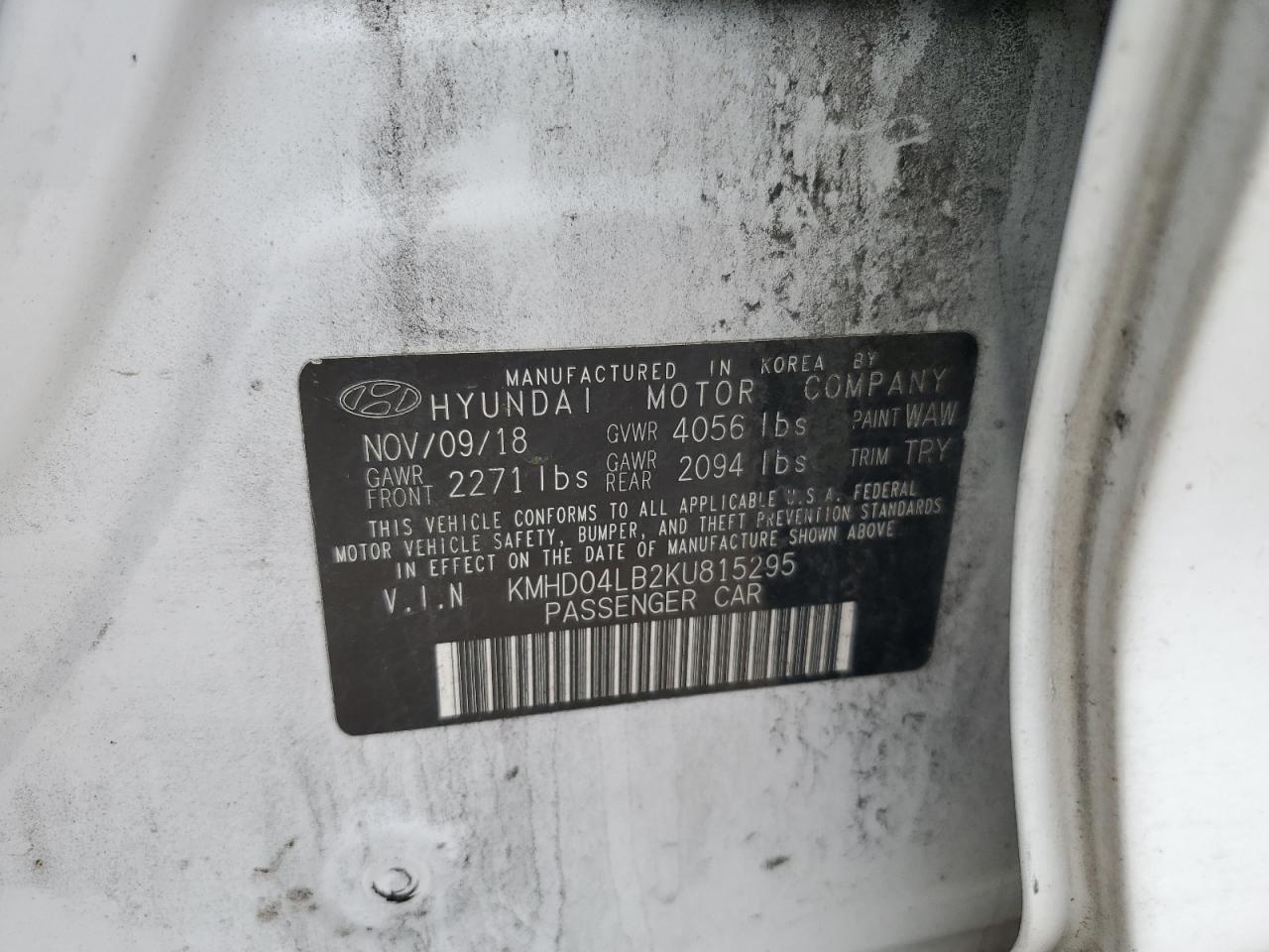 KMHD04LB2KU815295 2019 Hyundai Elantra Sport