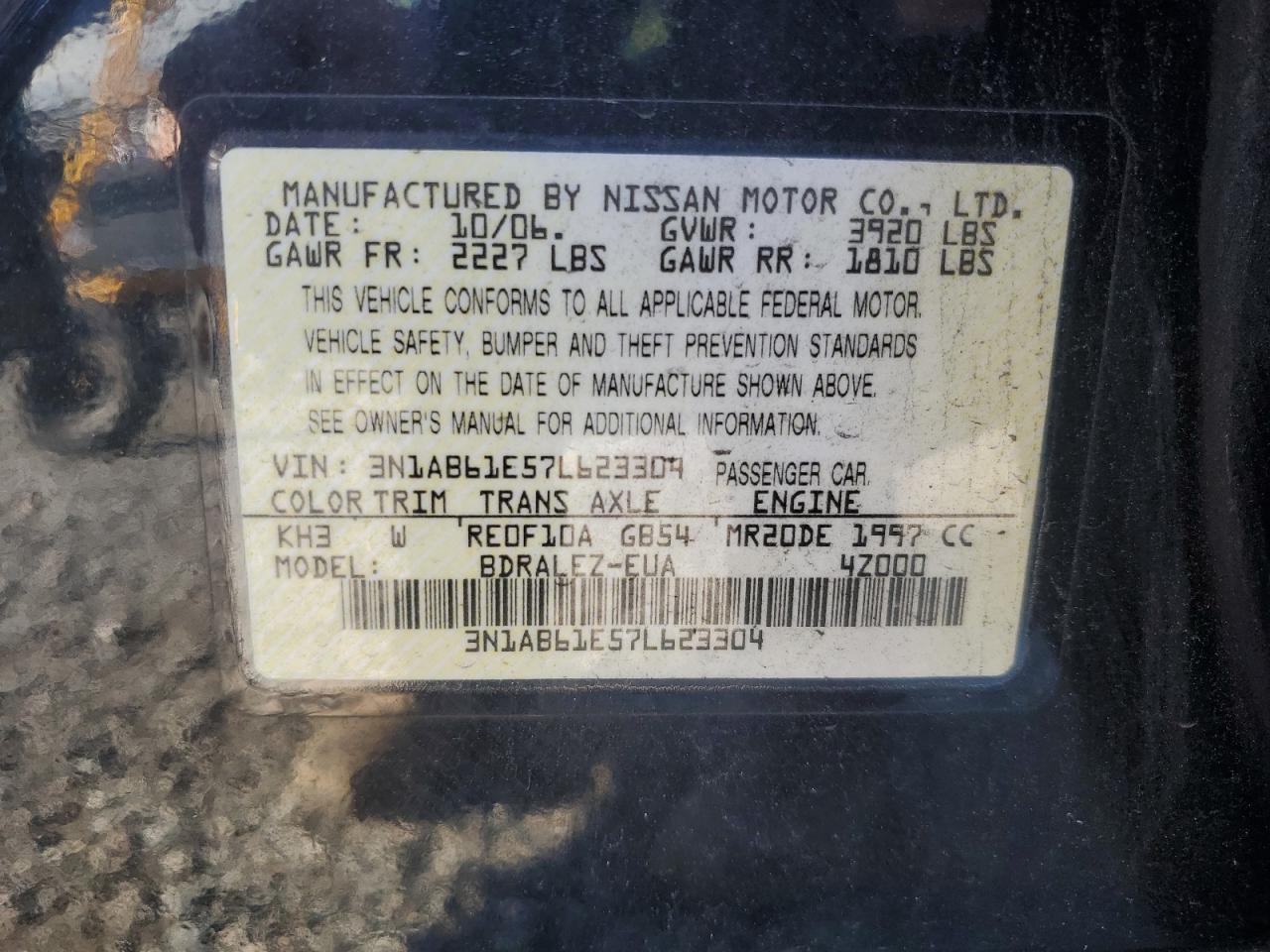3N1AB61E57L623304 2007 Nissan Sentra 2.0