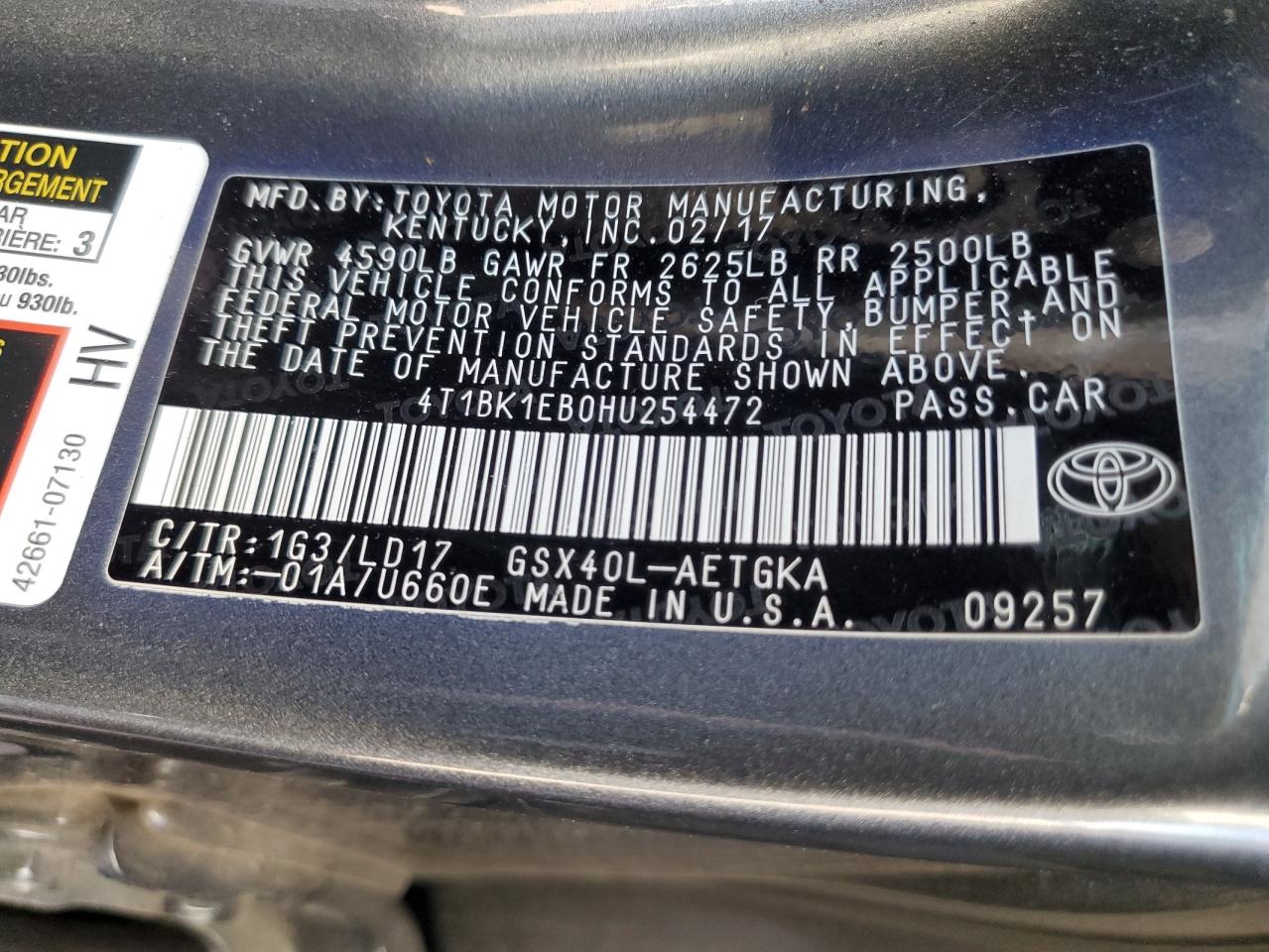 4T1BK1EB0HU254472 2017 Toyota Avalon Xle