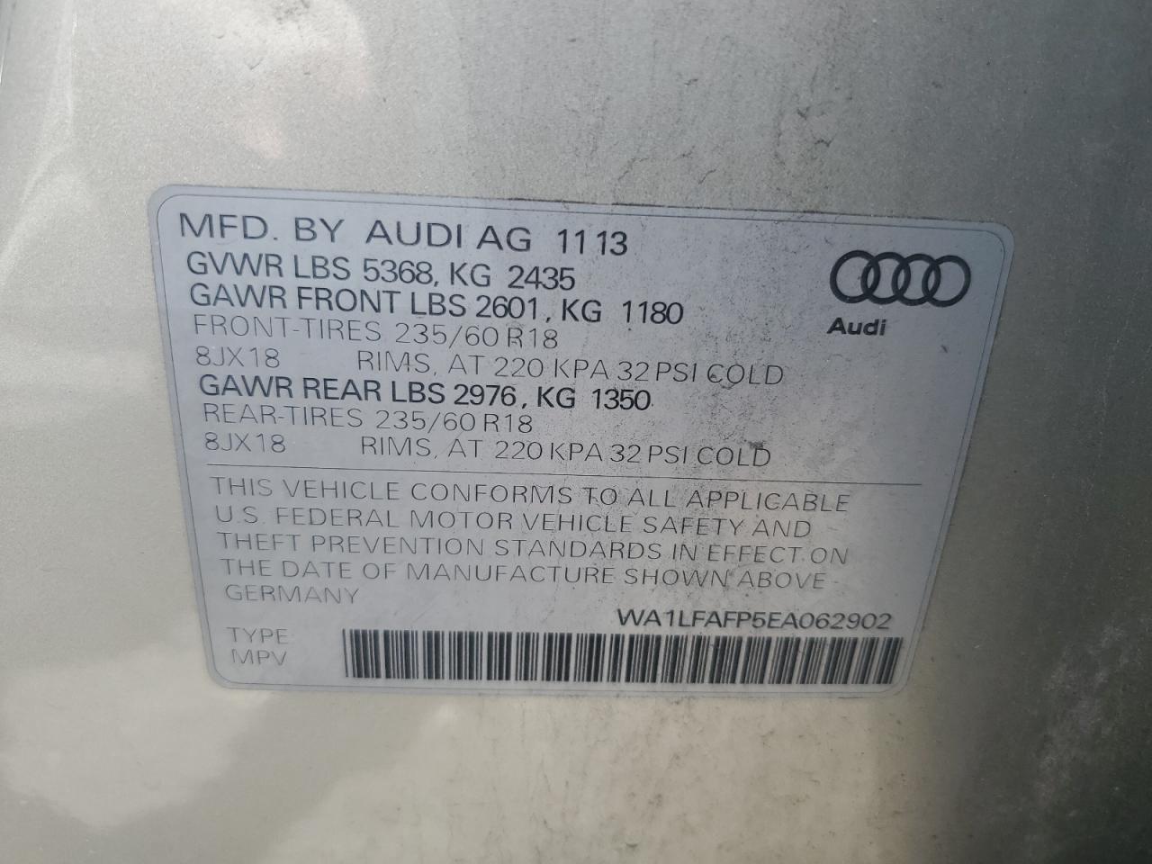 WA1LFAFP5EA062902 2014 Audi Q5 Premium Plus