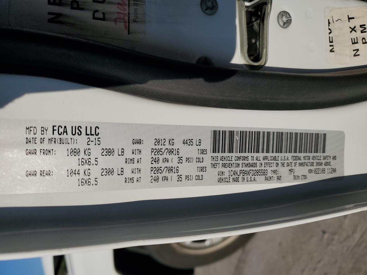 1C4NJPBAXFD285583 2015 Jeep Patriot Sport 1C4NJPBAXFD285583 2015 Jeep Patriot Sport