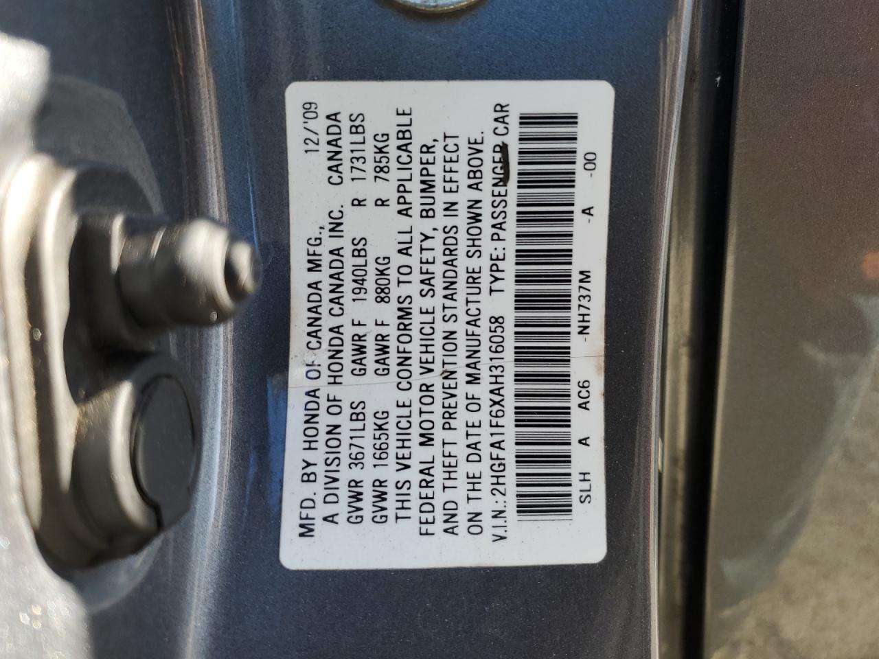 Lot #2502156287 2010 HONDA CIVIC LX-S