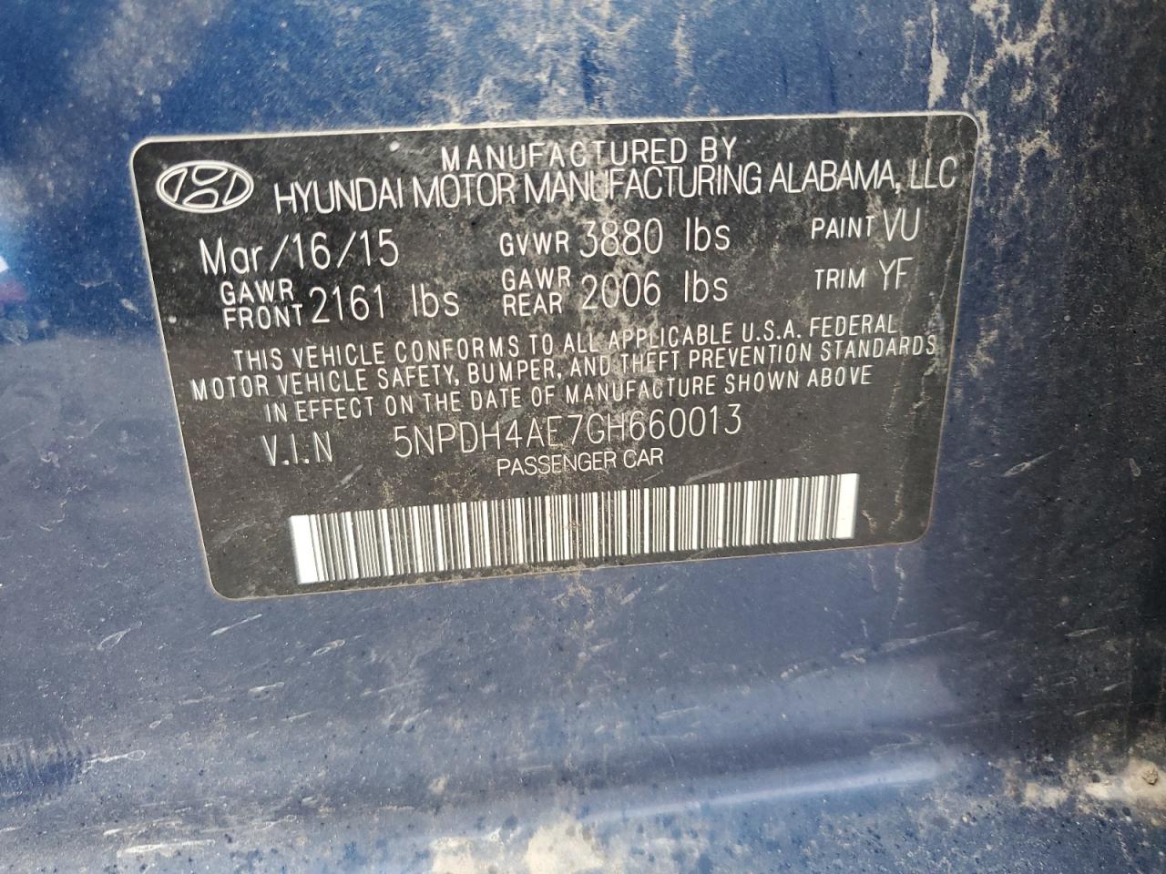 5NPDH4AE7GH660013 2016 Hyundai Elantra Se