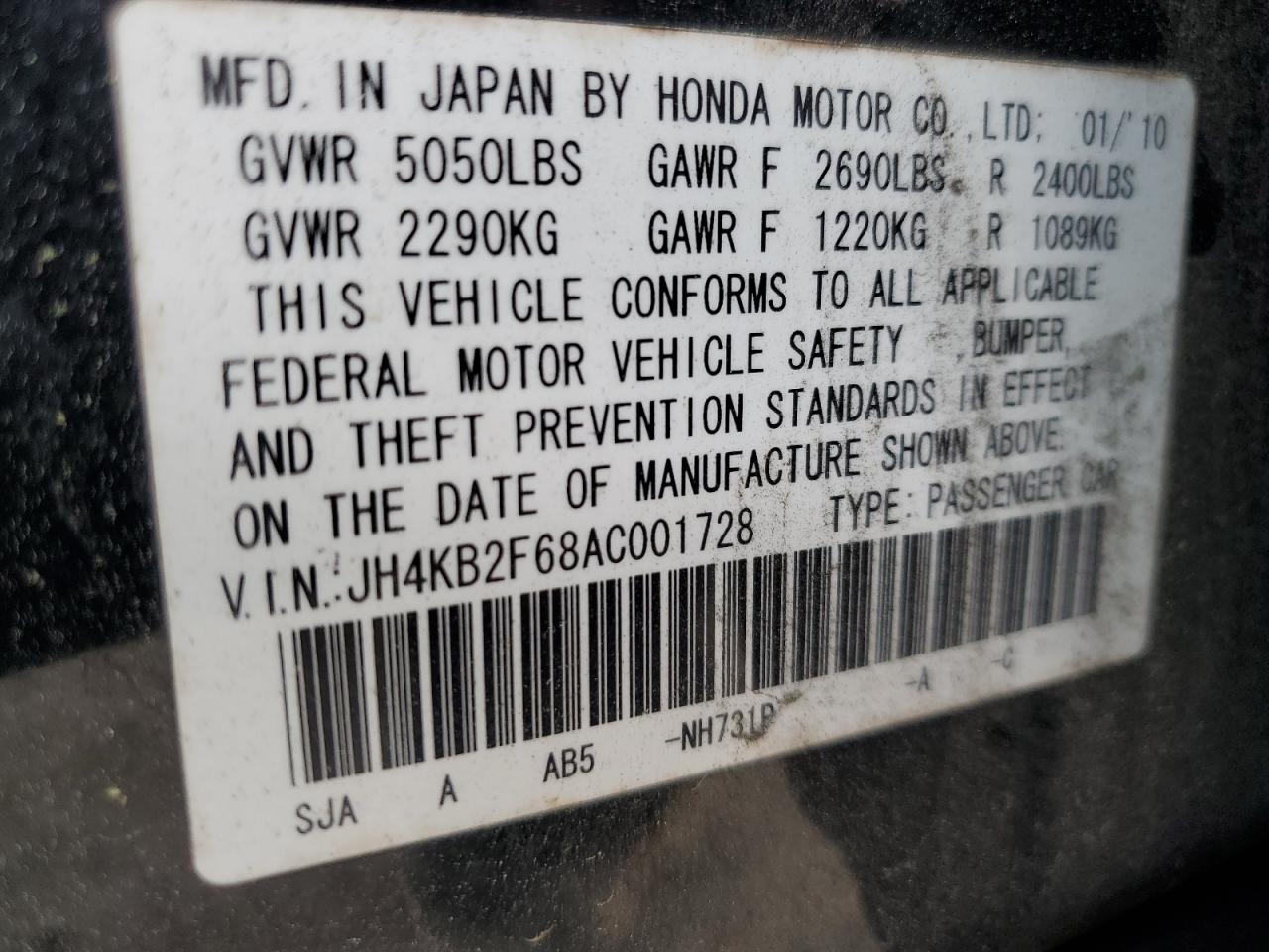 JH4KB2F68AC001728 2010 Acura Rl