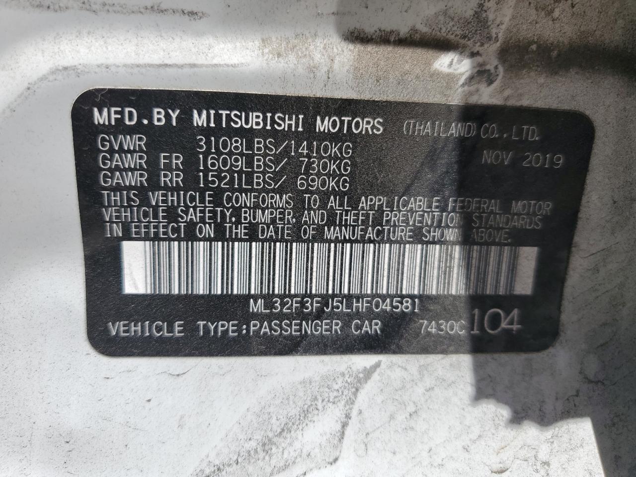 ML32F3FJ5LHF04581 2020 Mitsubishi Mirage G4 Es